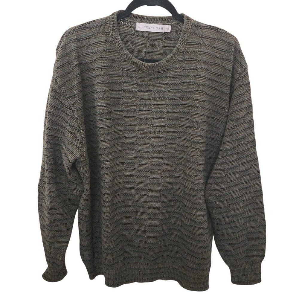 Shenandoah Mens Knit Sweater Olive Green Brown Vintage Dad core Old money L USA